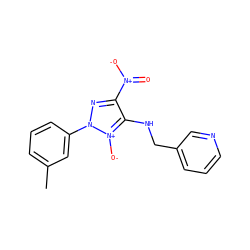 Cc1cccc(-n2nc([N+](=O)[O-])c(NCc3cccnc3)[n+]2[O-])c1 ZINC000004759029