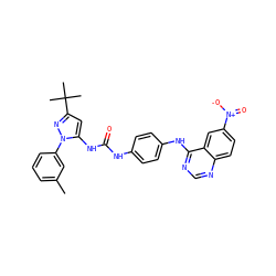 Cc1cccc(-n2nc(C(C)(C)C)cc2NC(=O)Nc2ccc(Nc3ncnc4ccc([N+](=O)[O-])cc34)cc2)c1 ZINC000042892109