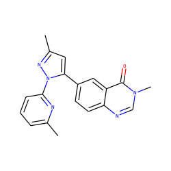 Cc1cccc(-n2nc(C)cc2-c2ccc3ncn(C)c(=O)c3c2)n1 ZINC000084602299