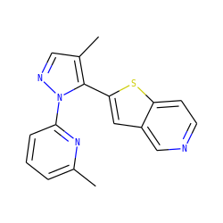 Cc1cccc(-n2ncc(C)c2-c2cc3cnccc3s2)n1 ZINC000117771456