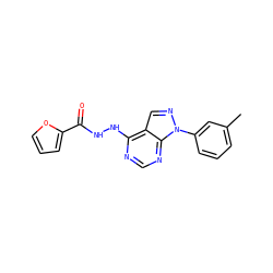 Cc1cccc(-n2ncc3c(NNC(=O)c4ccco4)ncnc32)c1 ZINC000007393216