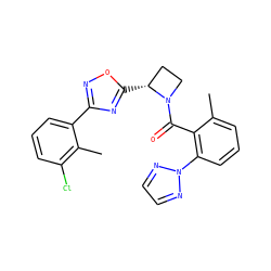 Cc1cccc(-n2nccn2)c1C(=O)N1CC[C@H]1c1nc(-c2cccc(Cl)c2C)no1 ZINC001772621635