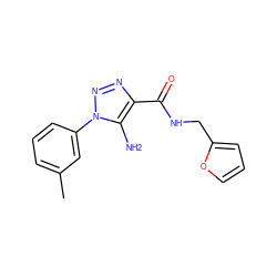 Cc1cccc(-n2nnc(C(=O)NCc3ccco3)c2N)c1 ZINC000000424313