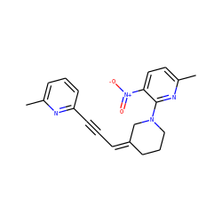 Cc1cccc(C#C/C=C2/CCCN(c3nc(C)ccc3[N+](=O)[O-])C2)n1 ZINC000141549168