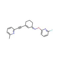 Cc1cccc(C#CC2=C/C(=N/Oc3cccc(F)n3)CCC2)n1 ZINC000049784414