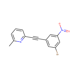 Cc1cccc(C#Cc2cc(Br)cc([N+](=O)[O-])c2)n1 ZINC000071295505