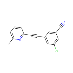 Cc1cccc(C#Cc2cc(Cl)cc(C#N)c2)n1 ZINC000071295785