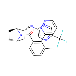 Cc1cccc(C(=O)N2[C@H]3CC[C@H]2[C@H](Nc2cnc(C(F)(F)F)cn2)C3)c1-c1cccnn1 ZINC000221042619