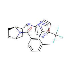 Cc1cccc(C(=O)N2[C@H]3CC[C@H]2[C@H](Nc2cnc(C(F)(F)F)cn2)C3)c1-c1ncco1 ZINC000221044157