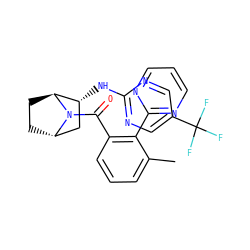 Cc1cccc(C(=O)N2[C@H]3CC[C@H]2[C@H](Nc2ncc(C(F)(F)F)cn2)C3)c1-c1ncccn1 ZINC000221044884