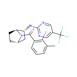 Cc1cccc(C(=O)N2[C@H]3CC[C@H]2[C@H](Nc2ncc(C(F)(F)F)cn2)C3)c1I ZINC000221045690