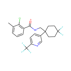 Cc1cccc(C(=O)NCC2(c3ccc(C(F)(F)F)nc3)CCC(F)(F)CC2)c1Cl ZINC000217363350