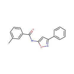 Cc1cccc(C(=O)Nc2cc(-c3ccccc3)no2)c1 ZINC000008869644