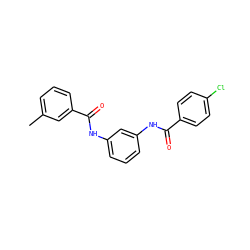 Cc1cccc(C(=O)Nc2cccc(NC(=O)c3ccc(Cl)cc3)c2)c1 ZINC000010772972