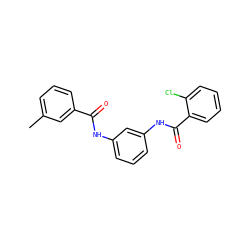 Cc1cccc(C(=O)Nc2cccc(NC(=O)c3ccccc3Cl)c2)c1 ZINC000148615878