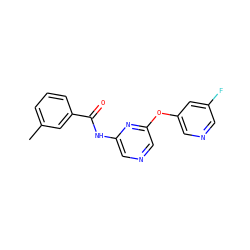 Cc1cccc(C(=O)Nc2cncc(Oc3cncc(F)c3)n2)c1 ZINC000299826685