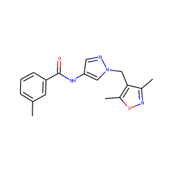 Cc1cccc(C(=O)Nc2cnn(Cc3c(C)noc3C)c2)c1 ZINC000116672138