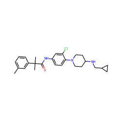Cc1cccc(C(C)(C)C(=O)Nc2ccc(N3CCC(NCC4CC4)CC3)c(Cl)c2)c1 ZINC000064755086