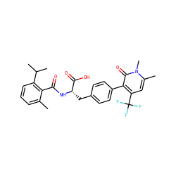 Cc1cccc(C(C)C)c1C(=O)N[C@@H](Cc1ccc(-c2c(C(F)(F)F)cc(C)n(C)c2=O)cc1)C(=O)O ZINC000095586571
