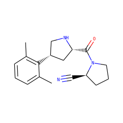 Cc1cccc(C)c1[C@@H]1CN[C@H](C(=O)N2CCC[C@H]2C#N)C1 ZINC000028714251