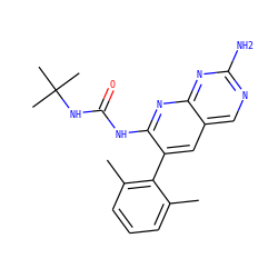 Cc1cccc(C)c1-c1cc2cnc(N)nc2nc1NC(=O)NC(C)(C)C ZINC000003815368