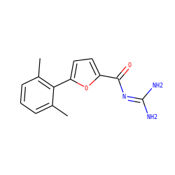 Cc1cccc(C)c1-c1ccc(C(=O)N=C(N)N)o1 ZINC000013642718