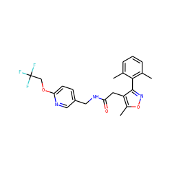 Cc1cccc(C)c1-c1noc(C)c1CC(=O)NCc1ccc(OCC(F)(F)F)nc1 ZINC000072142675