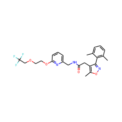 Cc1cccc(C)c1-c1noc(C)c1CC(=O)NCc1cccc(OCCOCC(F)(F)F)n1 ZINC000072171854
