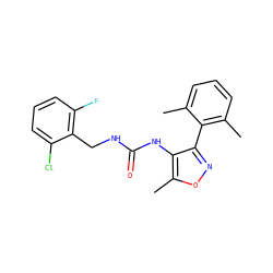 Cc1cccc(C)c1-c1noc(C)c1NC(=O)NCc1c(F)cccc1Cl ZINC000059069197