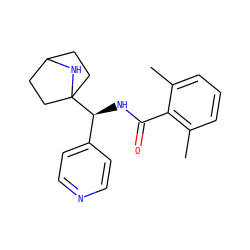 Cc1cccc(C)c1C(=O)N[C@@H](c1ccncc1)C12CCC(CC1)N2 ZINC000141903928