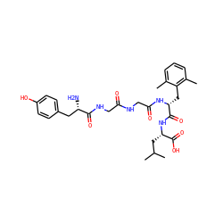Cc1cccc(C)c1C[C@@H](NC(=O)CNC(=O)CNC(=O)[C@@H](N)Cc1ccc(O)cc1)C(=O)N[C@@H](CC(C)C)C(=O)O ZINC000026971503