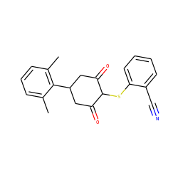 Cc1cccc(C)c1C1CC(=O)C(Sc2ccccc2C#N)C(=O)C1 ZINC000299828573