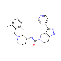 Cc1cccc(C)c1CN1CCC[C@@H](NC(=O)N2CCc3[nH]nc(-c4ccncc4)c3C2)C1 ZINC000114630577