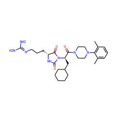 Cc1cccc(C)c1N1CCN(C(=O)[C@@H](CC2CCCCC2)N2C(=O)N[C@H](CCCN=C(N)N)C2=O)CC1 ZINC000026284065