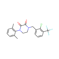 Cc1cccc(C)c1N1CCN(Cc2cccc(C(F)(F)F)c2Cl)C(=O)C1=O ZINC000095565444