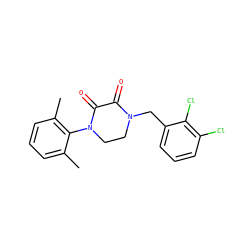 Cc1cccc(C)c1N1CCN(Cc2cccc(Cl)c2Cl)C(=O)C1=O ZINC000095565572