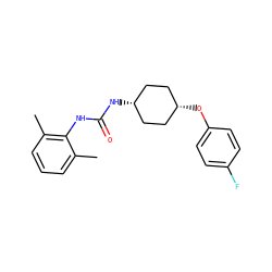 Cc1cccc(C)c1NC(=O)N[C@H]1CC[C@@H](Oc2ccc(F)cc2)CC1 ZINC000253684614