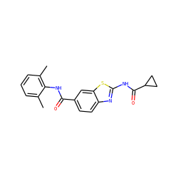 Cc1cccc(C)c1NC(=O)c1ccc2nc(NC(=O)C3CC3)sc2c1 ZINC000013533905