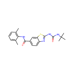 Cc1cccc(C)c1NC(=O)c1ccc2nc(NC(=O)NC(C)(C)C)sc2c1 ZINC000013534037