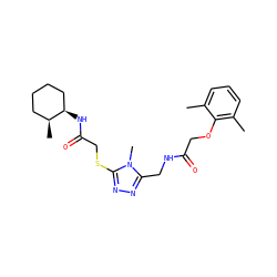 Cc1cccc(C)c1OCC(=O)NCc1nnc(SCC(=O)N[C@@H]2CCCC[C@@H]2C)n1C ZINC000004197281