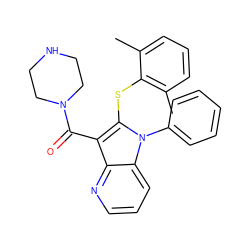 Cc1cccc(C)c1Sc1c(C(=O)N2CCNCC2)c2ncccc2n1-c1ccccc1 ZINC000072183559