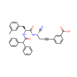 Cc1cccc(C[C@H](NC(=O)C(c2ccccc2)c2ccccc2)C(=O)N[C@H](C#N)CC#Cc2cccc(C(=O)O)c2)c1 ZINC000027520934
