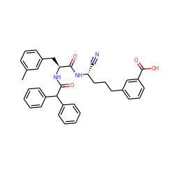 Cc1cccc(C[C@H](NC(=O)C(c2ccccc2)c2ccccc2)C(=O)N[C@H](C#N)CCCc2cccc(C(=O)O)c2)c1 ZINC000027519060