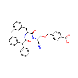 Cc1cccc(C[C@H](NC(=O)C(c2ccccc2)c2ccccc2)C(=O)N[C@H](C#N)COCc2ccc(C(=O)O)cc2)c1 ZINC000027518751