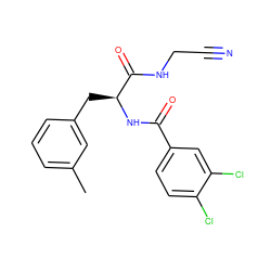 Cc1cccc(C[C@H](NC(=O)c2ccc(Cl)c(Cl)c2)C(=O)NCC#N)c1 ZINC000013470929