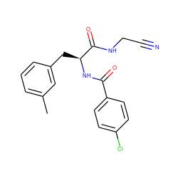 Cc1cccc(C[C@H](NC(=O)c2ccc(Cl)cc2)C(=O)NCC#N)c1 ZINC000013470925