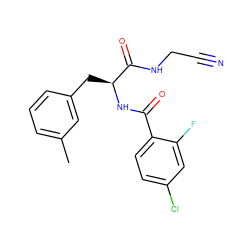 Cc1cccc(C[C@H](NC(=O)c2ccc(Cl)cc2F)C(=O)NCC#N)c1 ZINC000013470930