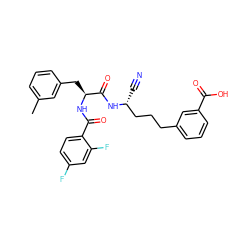 Cc1cccc(C[C@H](NC(=O)c2ccc(F)cc2F)C(=O)N[C@H](C#N)CCCc2cccc(C(=O)O)c2)c1 ZINC000013470953