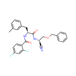 Cc1cccc(C[C@H](NC(=O)c2ccc(F)cc2F)C(=O)N[C@H](C#N)COCc2ccccc2)c1 ZINC000013470954