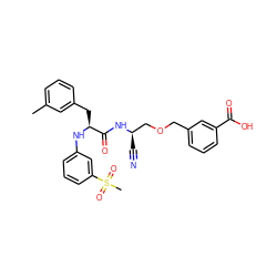 Cc1cccc(C[C@H](Nc2cccc(S(C)(=O)=O)c2)C(=O)N[C@H](C#N)COCc2cccc(C(=O)O)c2)c1 ZINC000027406641